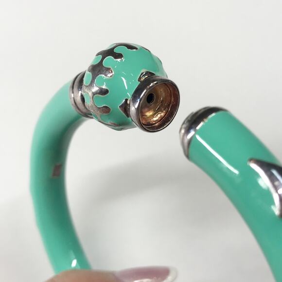Arte D’Argento Sterling Silver Italy Mint Green Enamel Hinged Bangle Bracelet - Picture 11 of 13